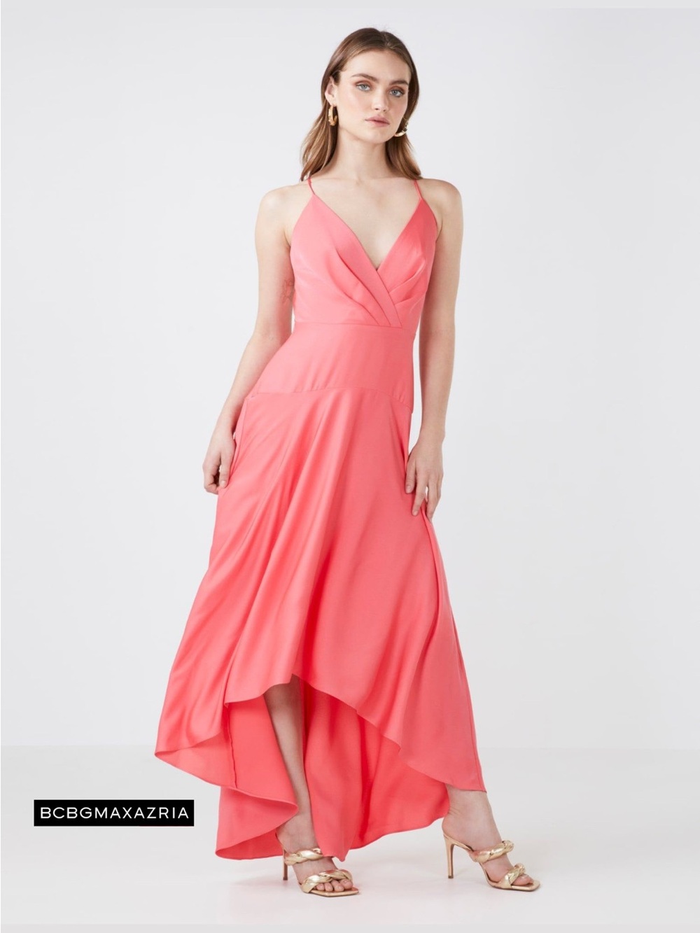 BCBGMAXAZRIA cross-back crisscross dress gown size 4 coral color